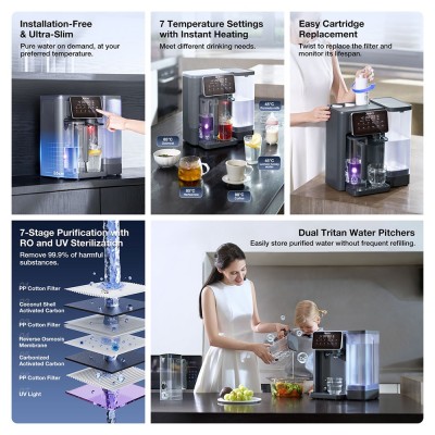 JIMMY R9 Aanrecht-omgekeerde osmose waterzuiveraar, 7 temperatuurinstellingen, UV-sterilisatietechnologie, TDS-monitor