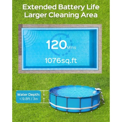 WYBOT A1 Cordless Pool Robot Vacuum  Double Filters  120min Runtime  2 5H Fast Charging  for Above Ground Flat-Bottom Pools  Bla