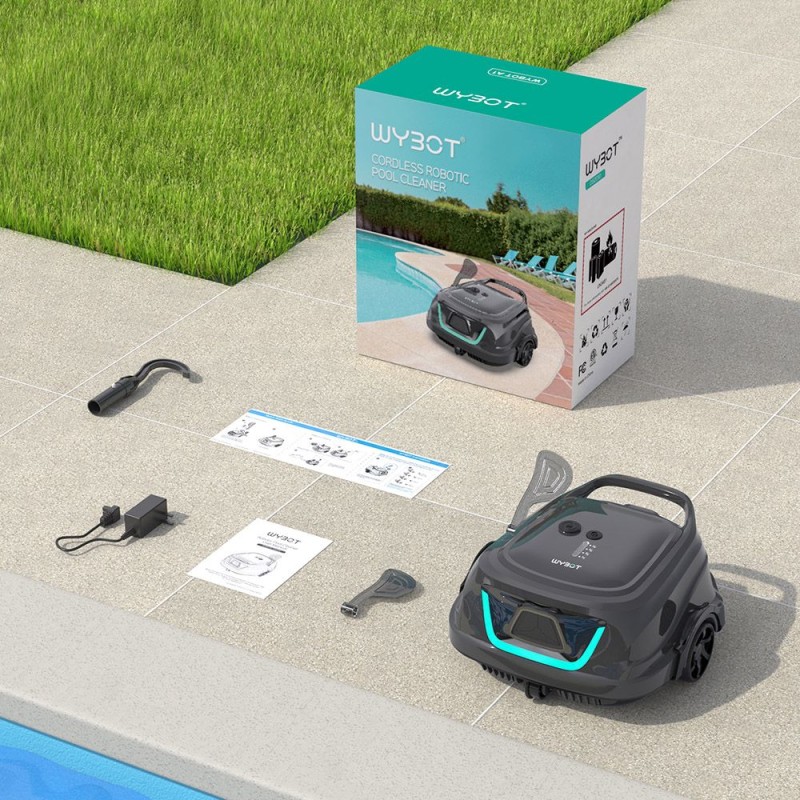 WYBOT A1 Cordless Pool Robot Vacuum  Double Filters  120min Runtime  2 5H Fast Charging  for Above Ground Flat-Bottom Pools  Bla