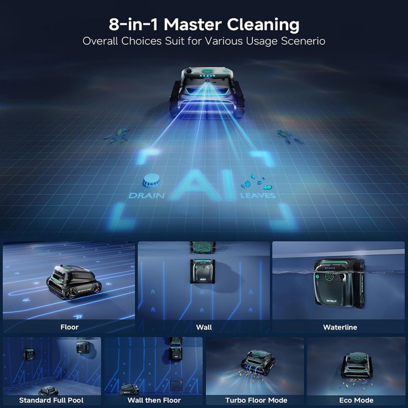 WYBOT S2 Vision Cordless Robotic Pool Cleaner  AI Learning with Vision Camera Navigation  8-in-1 Cleaning Modes 