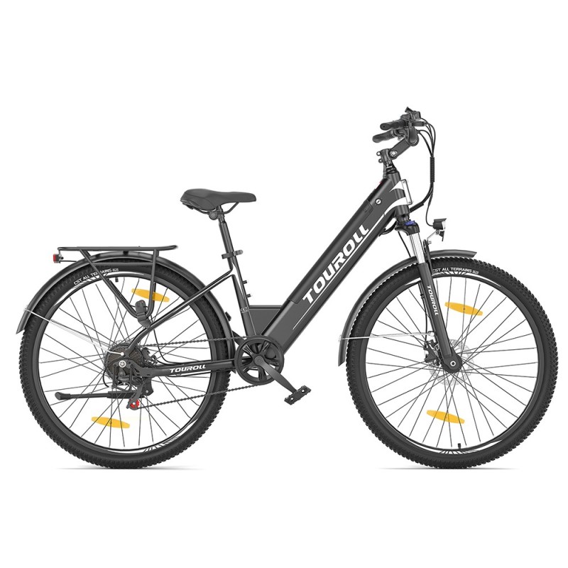 Bicicletă Electrică Trekking Touroll J1 ST, Motor 250W, Baterie 15,6Ah, Autonomie 100 Km – Negru