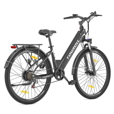 Bicicletă Electrică Trekking Touroll J1 ST, Motor 250W, Baterie 15,6Ah, Autonomie 100 Km – Negru