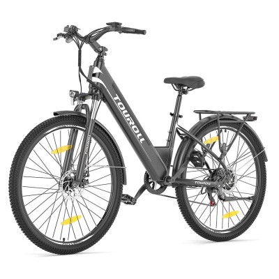 Bicicletă Electrică Trekking Touroll J1 ST, Motor 250W, Baterie 15,6Ah, Autonomie 100 Km – Negru
