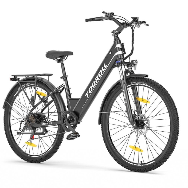 Bicicletă Electrică Trekking Touroll J1 ST, Motor 250W, Baterie 15,6Ah, Autonomie 100 Km – Negru
