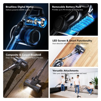 JIMMY H11 Pro Cordless Vacuum Cleaner  260AW Suction  90min Runtime  Brushless Motor  4 Modes  LED Display  for Carpets/Hard Flo