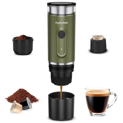 Hydrofast PO-100 Draagbaar Espressomachine, 15 bar druk, draadloze verwarming & 2-in-1 ontwerp
