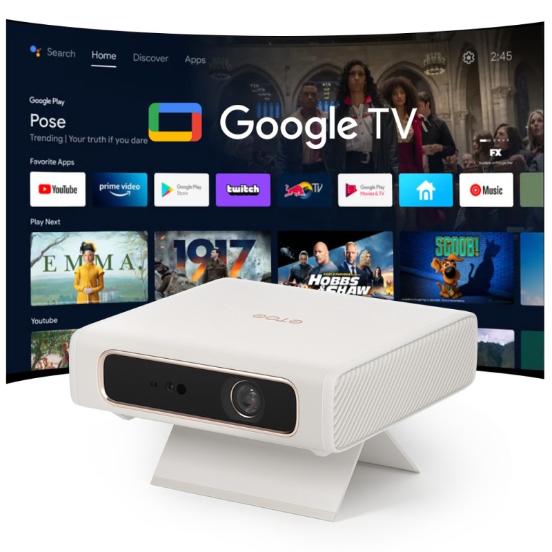 ETOE Dolphin 2 Projector  RGB Laser 1080P FHD  Google TV  800 ANSI Lumens  110% BT 2020 Color Gamut  Auto Keystone 