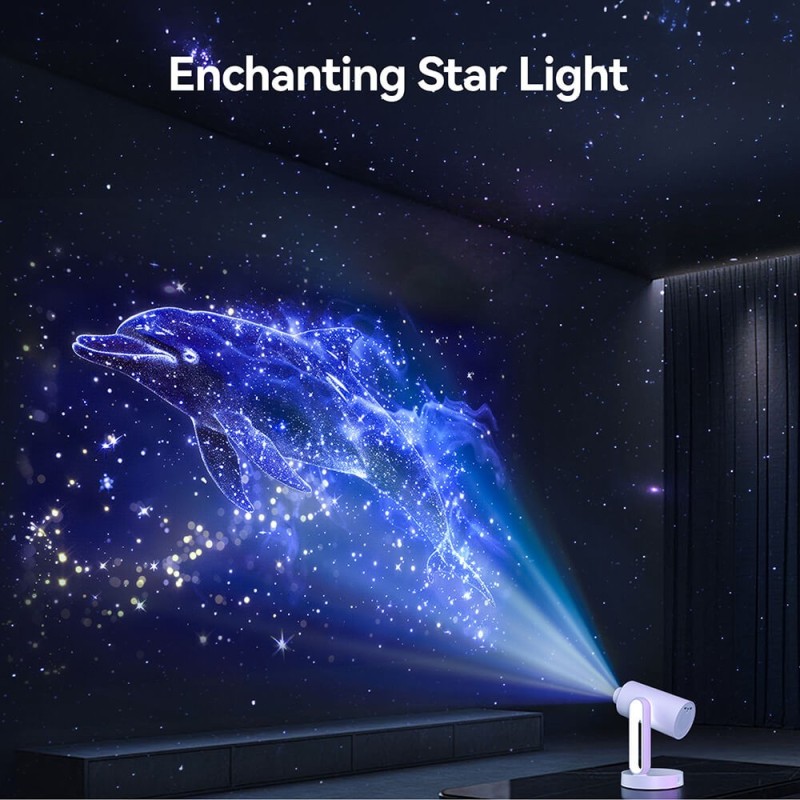 Proiector ETOE Starfish, rezoluție nativă 720P, 300 ANSI lumeni, rotație continuă de 140°, lampă de noapte colorată