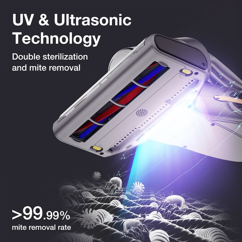 Jimmy BX7 Pro matrasstofzuiger, UV-C-licht en ultrasoon, 700W, 16Kpa zuigkracht, huisstofmijtsensor - Grijs