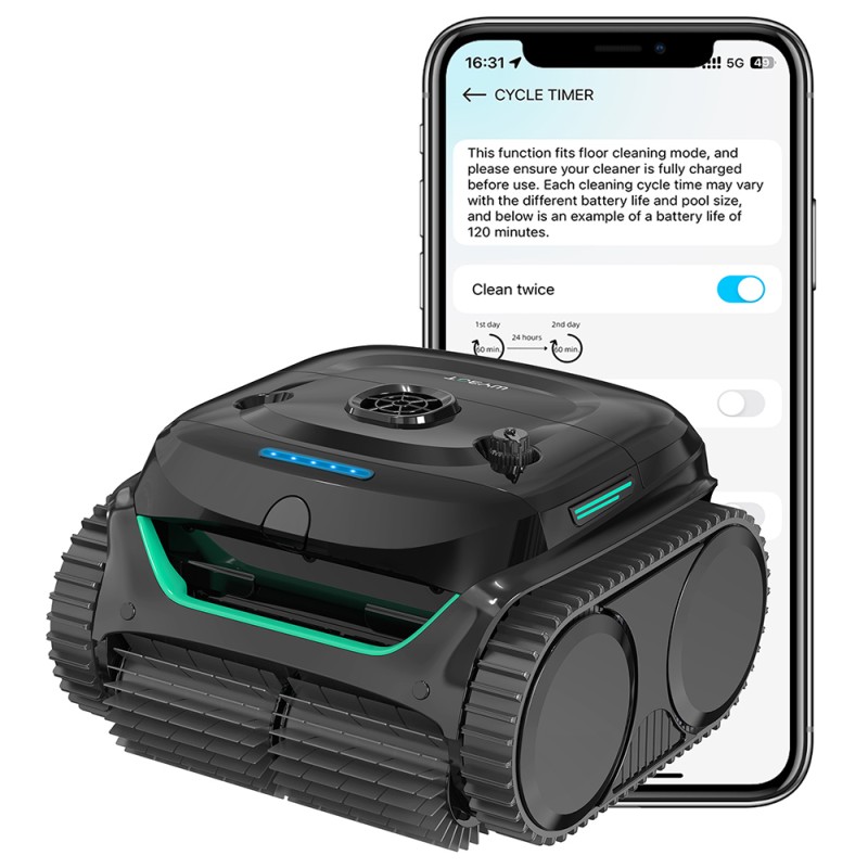 WYBOT C2 Draadloze Zwembadrobot, reinigt wanden en waterlijn, dubbel filtersysteem, voor inbouwzwembaden tot 150 m²