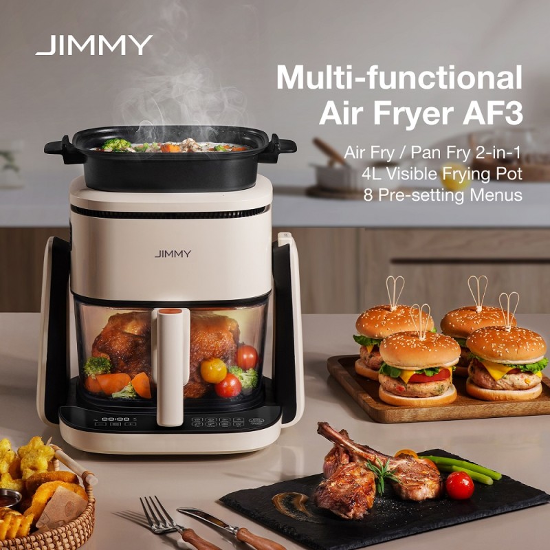 JIMMY AF3 2-in-1 Airfryer, 4L kijkvenster, touchscreen, 8 voorgeprogrammeerde menu's, minder vet, gezonde maaltijden