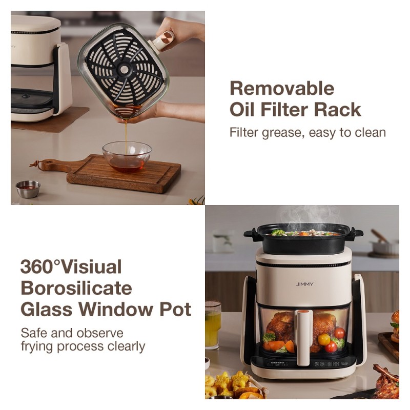 JIMMY AF3 2-in-1 Airfryer, 4L kijkvenster, touchscreen, 8 voorgeprogrammeerde menu's, minder vet, gezonde maaltijden