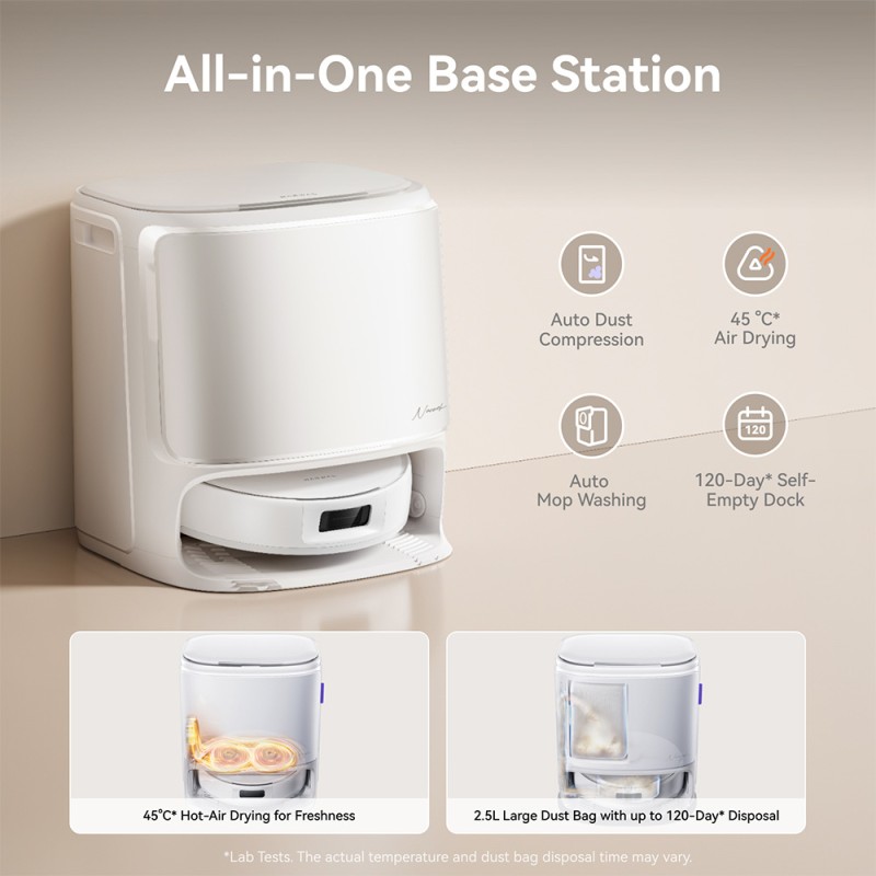 Narwal Freo X10 Pro robotstofzuiger, klitvrije robotmop, krachtige zuigkracht van 11000Pa, zelflegend - Wit
