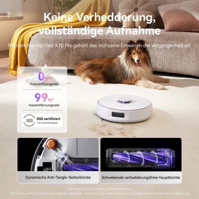 Narwal Freo X10 Pro robotstofzuiger, klitvrije robotmop, krachtige zuigkracht van 11000Pa, zelflegend - Wit
