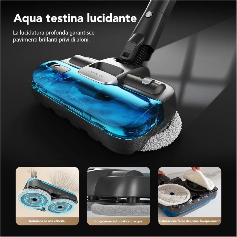 JIMMY JV9 Pro Aqua draadloze stofzuiger 160AW met bevochtigingsfunctie en HEPA-filtratie