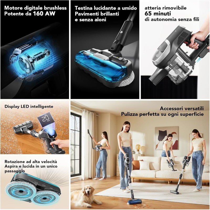 JIMMY JV9 Pro Aqua draadloze stofzuiger 160AW met bevochtigingsfunctie en HEPA-filtratie