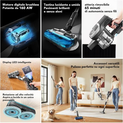 JIMMY JV9 Pro Aqua draadloze stofzuiger 160AW met bevochtigingsfunctie en HEPA-filtratie