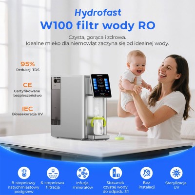 Hydrofast W100 Aanrecht-waterzuiveraar, direct heet water met RO-filtratie en slimme temperatuurregeling