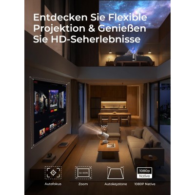 Proiector inteligent ETOE Starfish Plus, Google TV și certificat Netflix, lampă de noapte ambientală