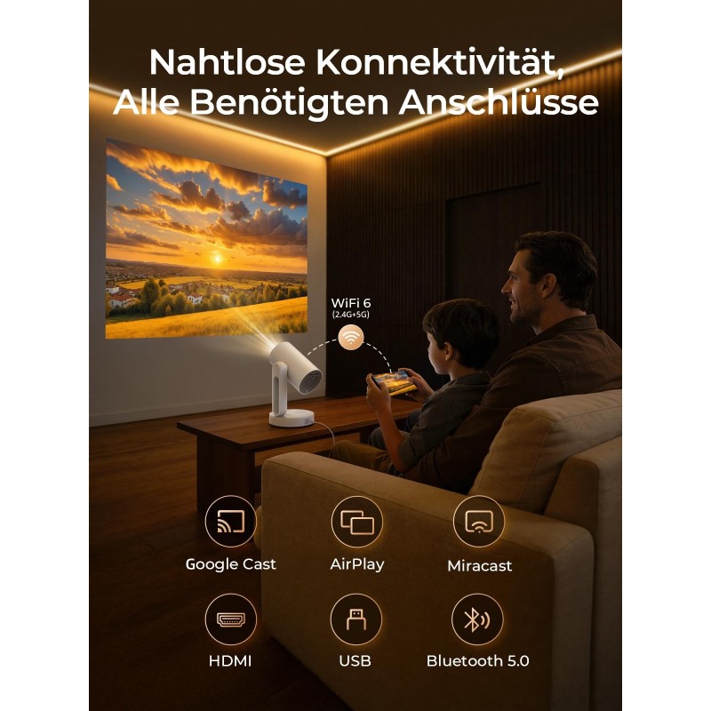 Proiector inteligent ETOE Starfish Plus, Google TV și certificat Netflix, lampă de noapte ambientală