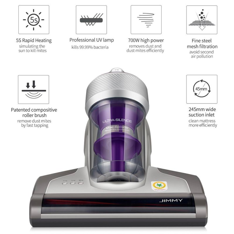 Jimmy JV35 bedstofzuiger voor matrassen met nominaal vermogen van 700W, UV-licht en heteluchtfunctie, bedstofzuiger
