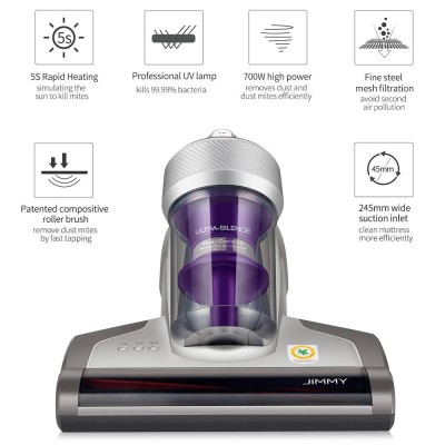 Jimmy JV35 bedstofzuiger voor matrassen met nominaal vermogen van 700W, UV-licht en heteluchtfunctie, bedstofzuiger
