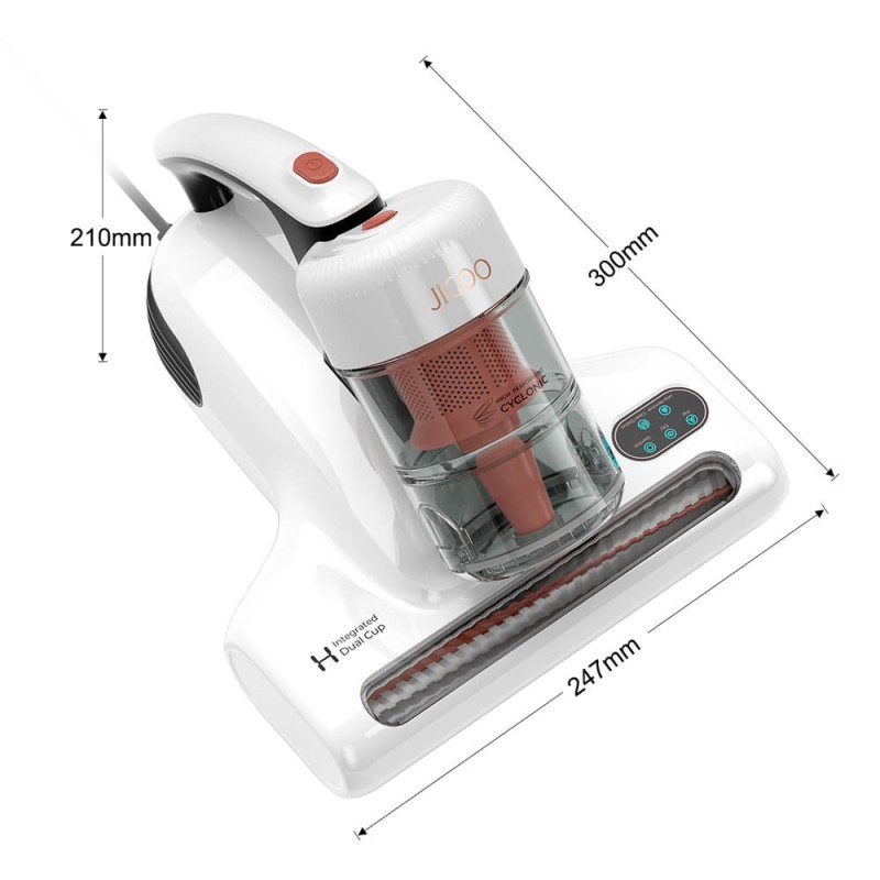 JIGOO J200 matrasstofzuiger met geïntegreerd dubbel reservoirsysteem, 13 kPa zuigkracht, UV-lamp en 60℃ hete lucht - Wit